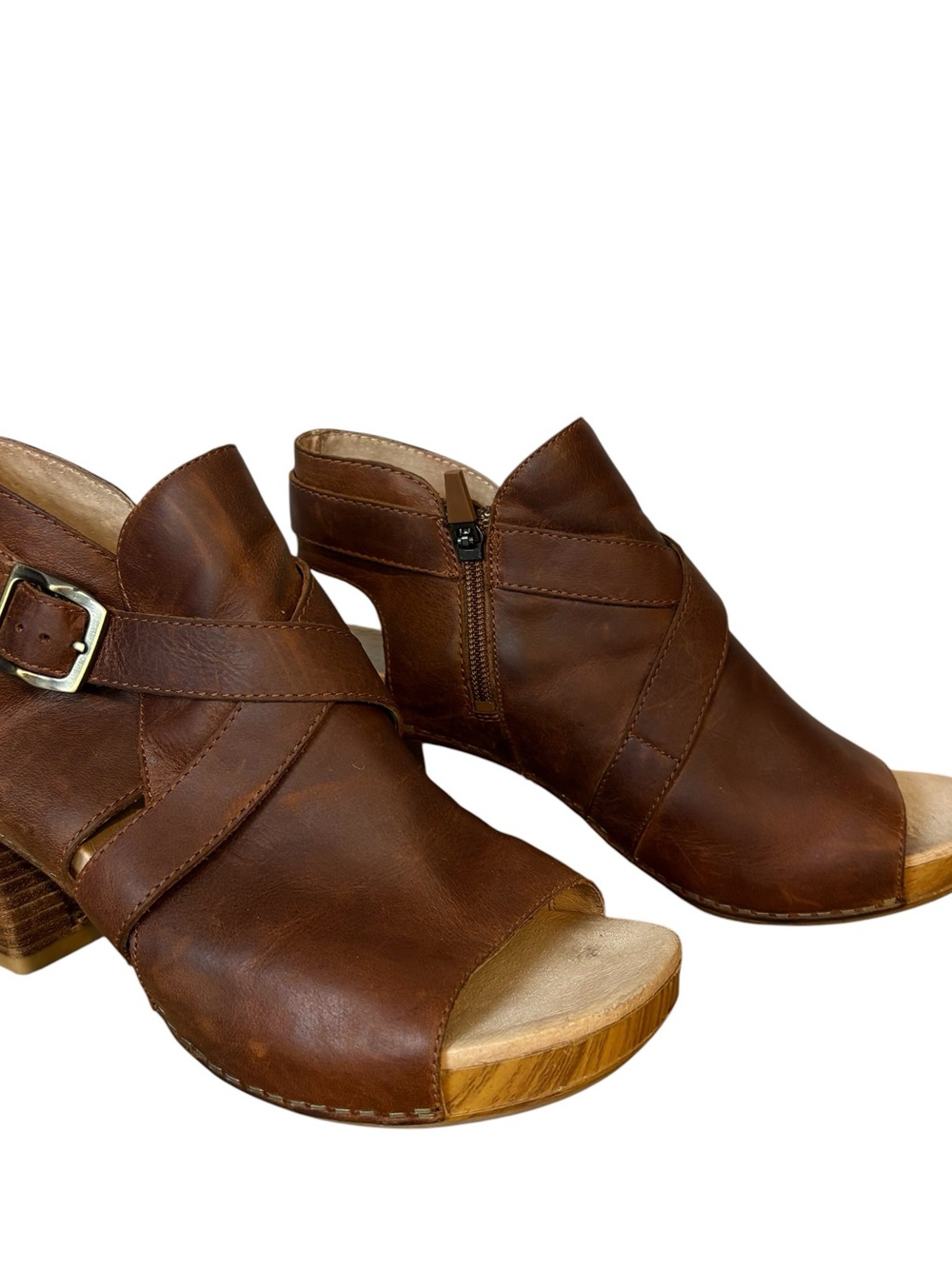 Dansko Arlene Brown Leather Block Heel Side Zip Sandals US Size 8.5 EU 39 - Picture 3 of 6